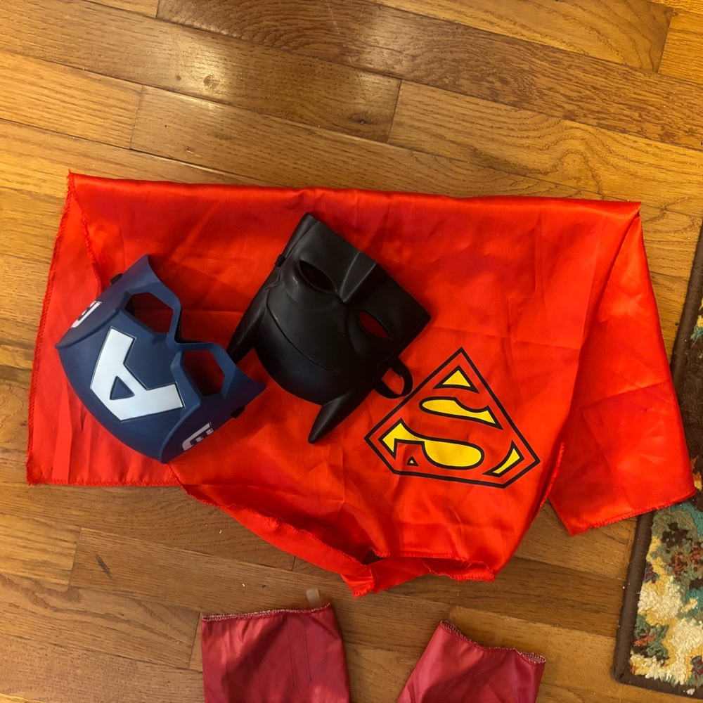 Superhero Costume Set with Red Cape and Masks
